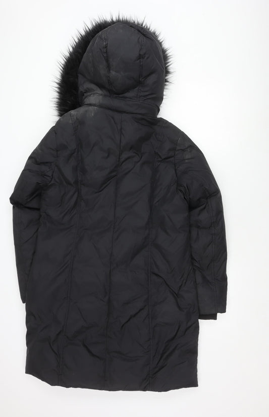 DKNY Women's Black Puffer Coat, M, Hooded Long Style