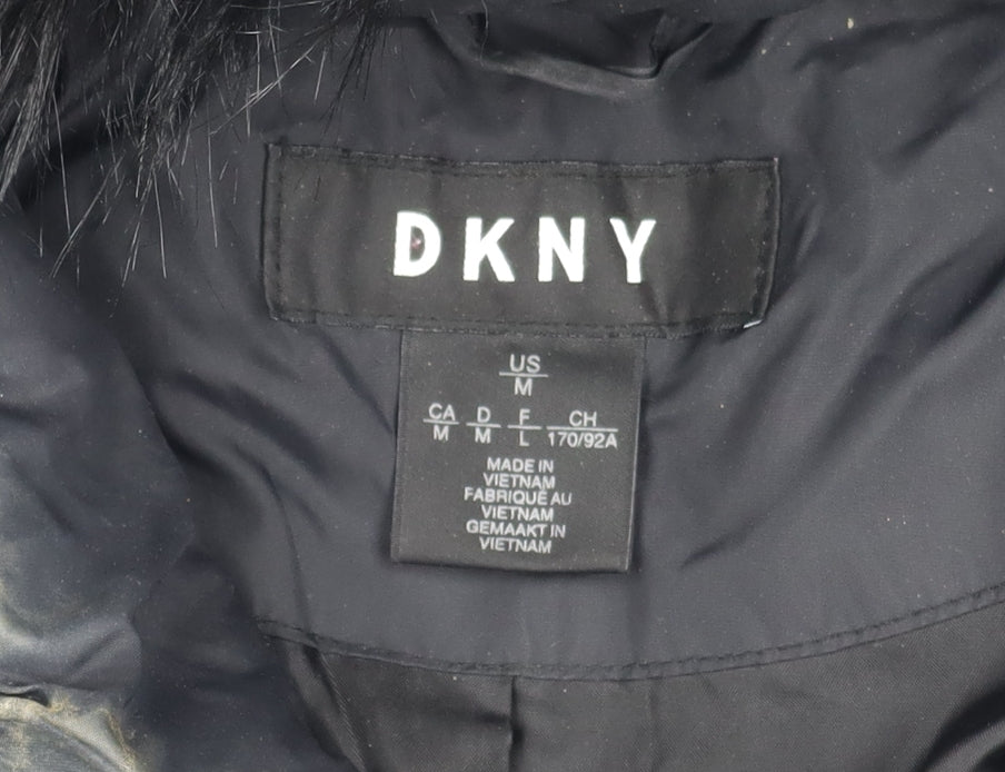 DKNY Women's Black Puffer Coat, M, Hooded Long Style