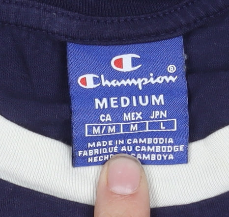 Champion Men's Medium Blue T-Shirt, Short Sleeve, Logo Detail