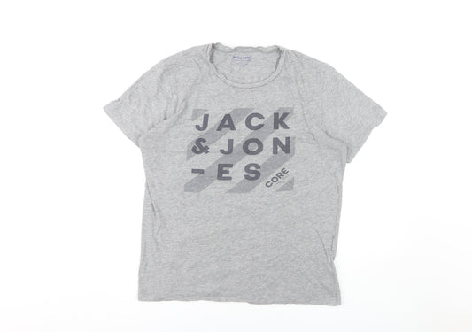 Jack & Jones Men's Grey Graphic Print T-Shirt, M