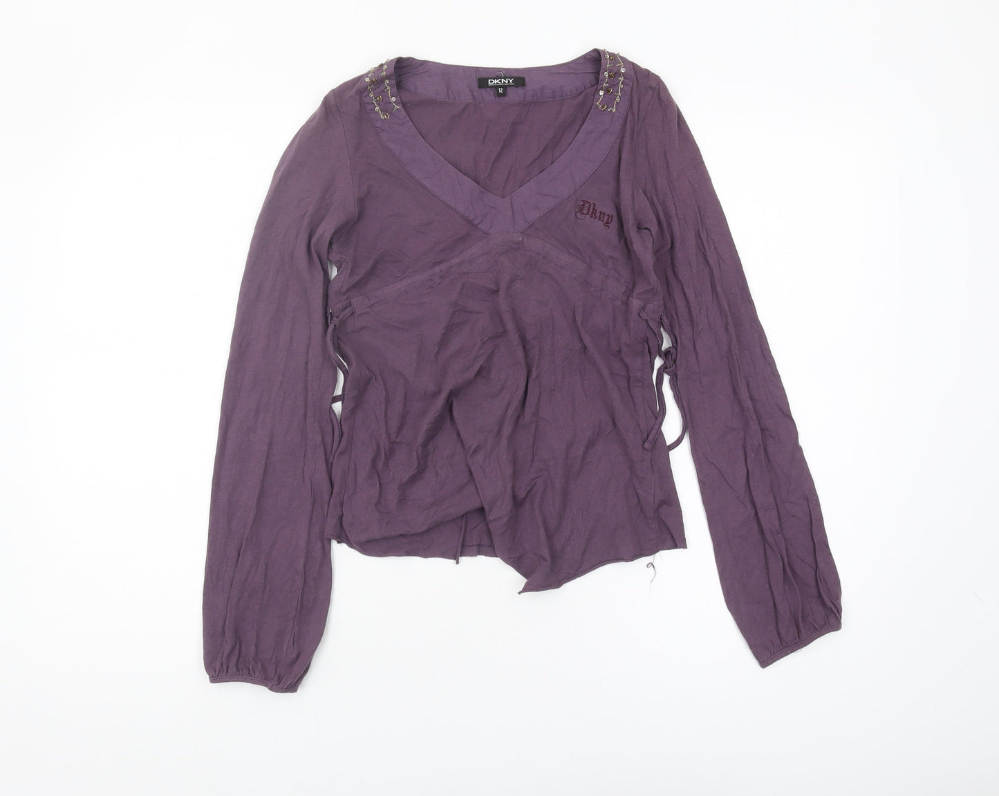 DKNY Women's Purple V-Neck Long Sleeve Top Size 12