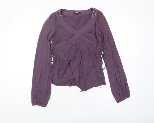 DKNY Women's Purple V-Neck Long Sleeve Top Size 12