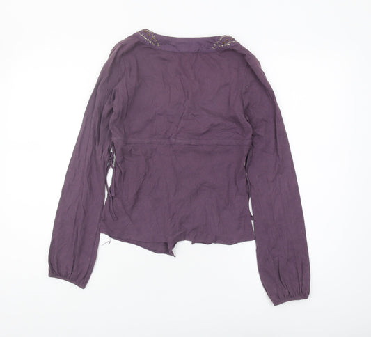 DKNY Women's Purple V-Neck Long Sleeve Top Size 12