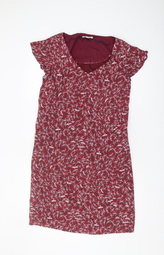 White Stuff Women's Red Dragonflies V-Neck Dress UK 12