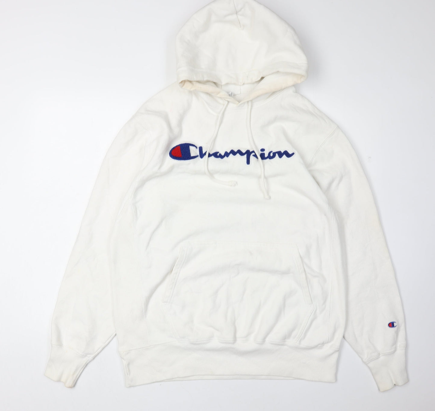 Champion Men's White Pullover Hoodie, Logo Accent