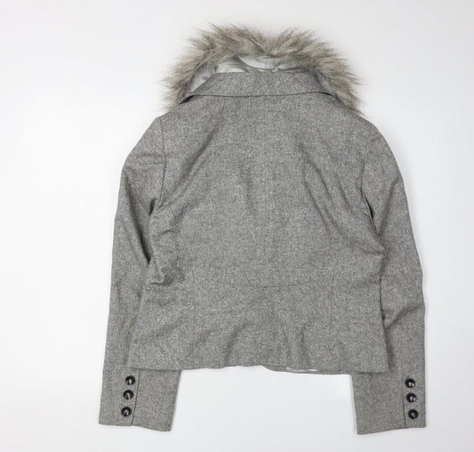 Planet Women's Grey Fur Trim Tweed Jacket Size 14