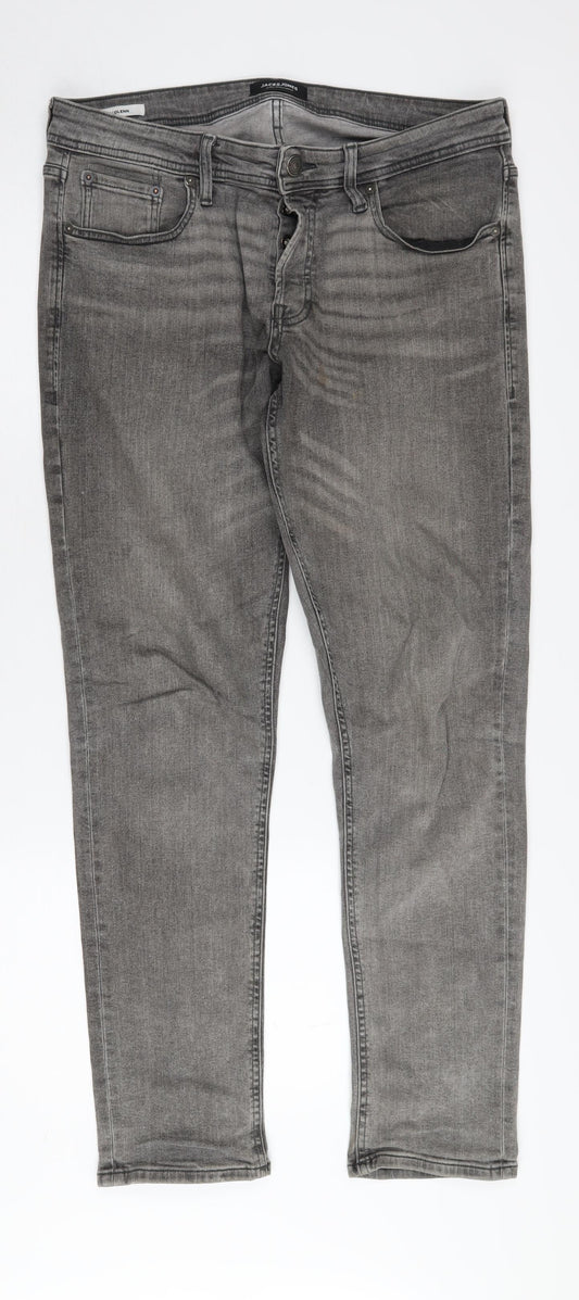 Jack & Jones Men's Grey Skinny Jeans, Size 32, Stylish Stretch