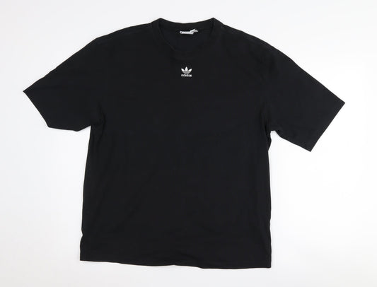Unisex Adultss UK Size 10 adidas Black 100% Cotton T-Shirt