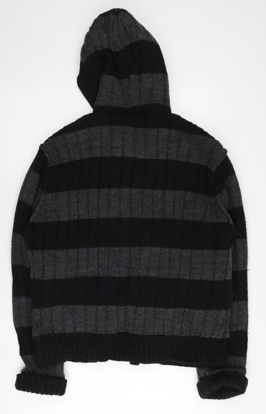 Pride And Soul Men's Black Grey Striped Hooded Jacket XL