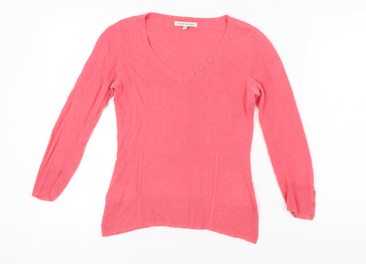 Laura Ashley Women's Pink V-Neck Pullover Jumper