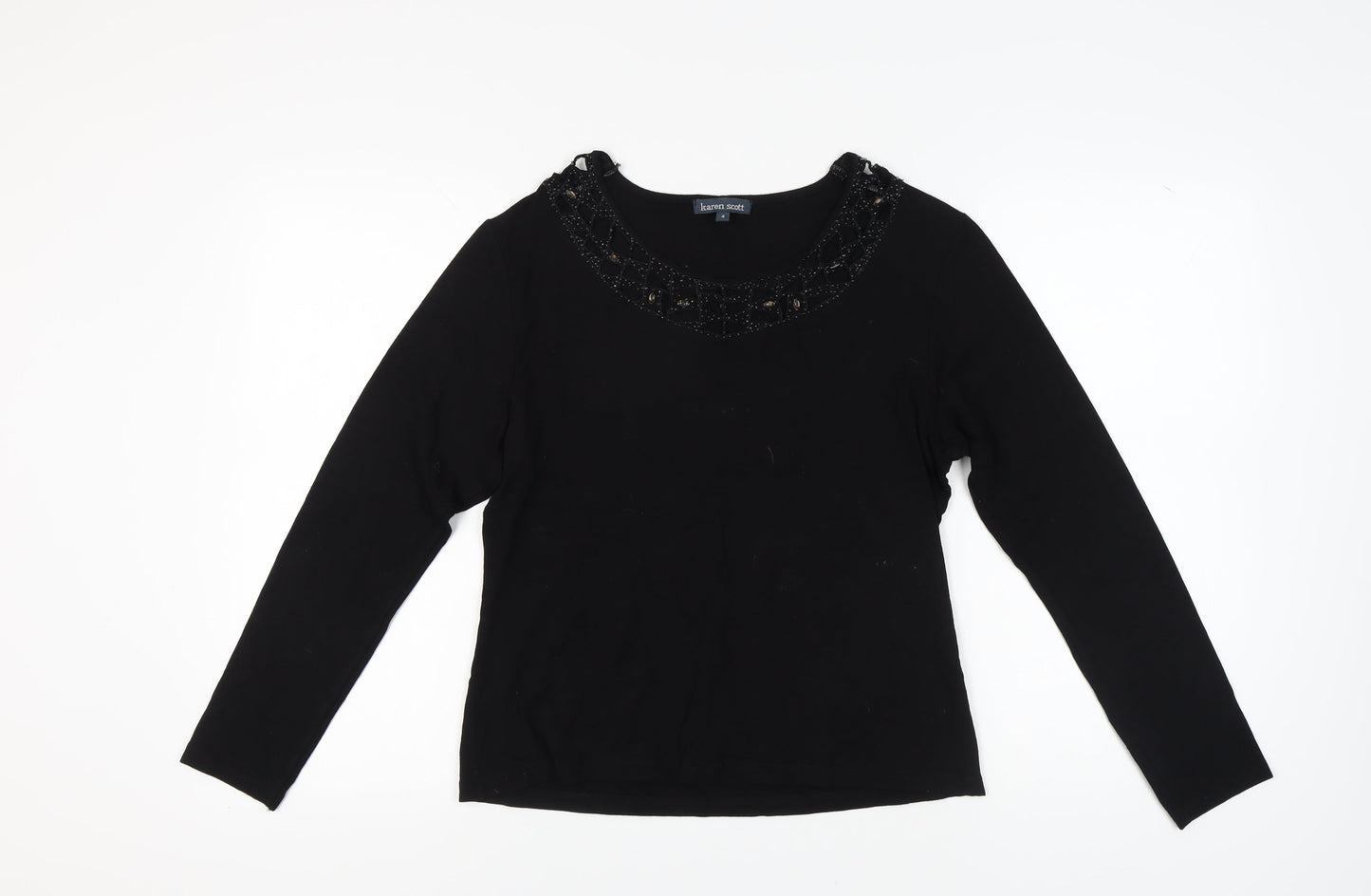 Karen Scott Women's Black Beaded Long Sleeve Top