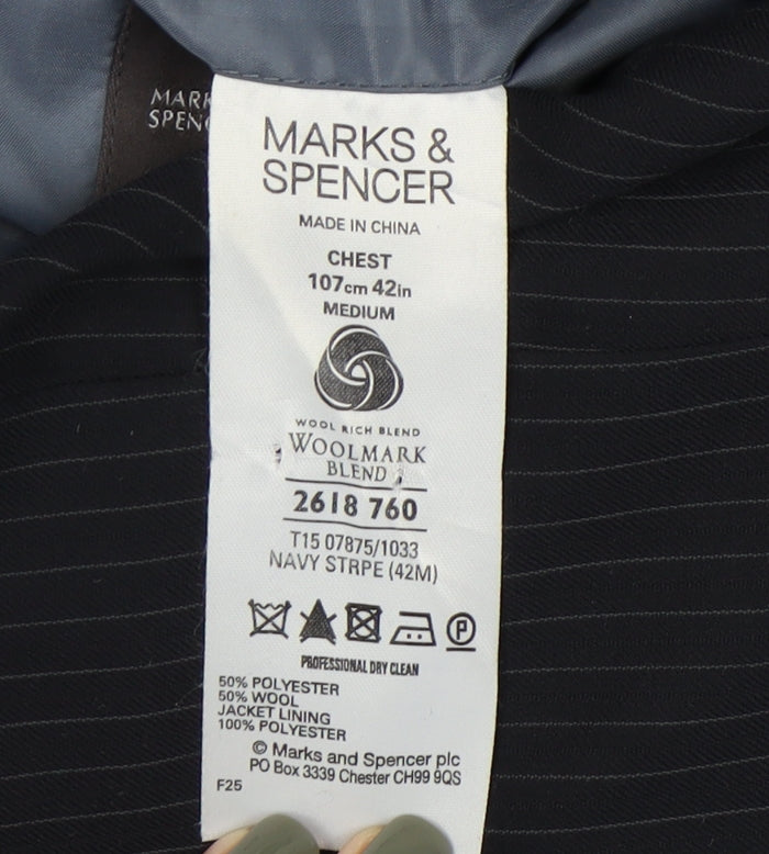 Marks and Spencer Men's Blue Striped Blazer Size 42R