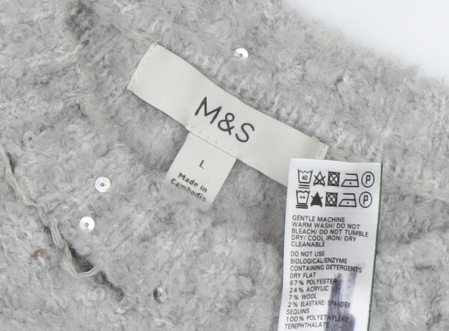Marks and Spencer Women's Grey Sequin Pullover Jumper L