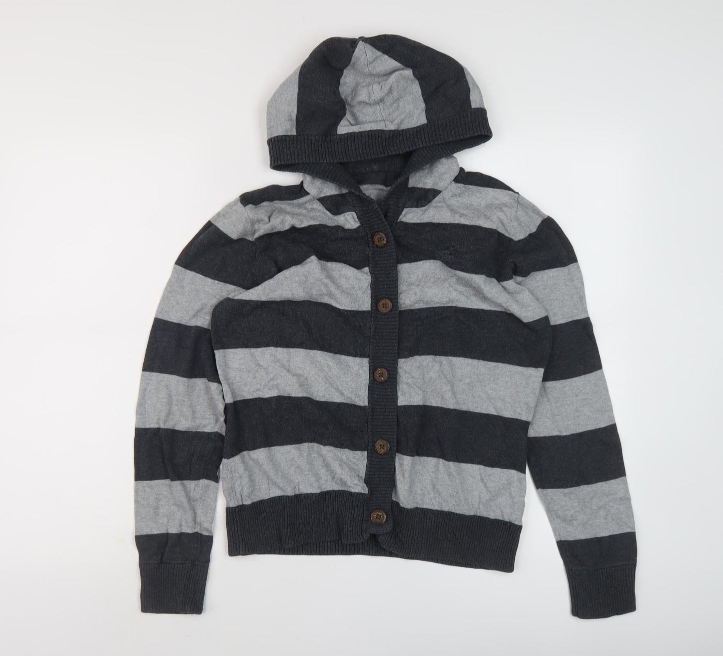 Kangol Women's Grey Stripe Cardigan Hoodie, Size 12