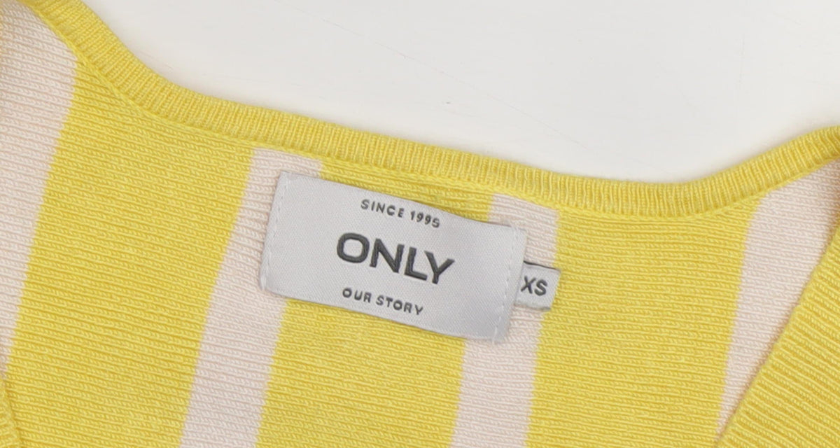 Close-up detail of Only Women’s Yellow V-Neck Striped jumper