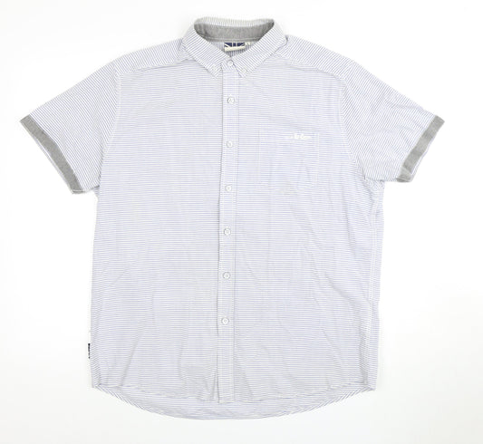 Additional front view of Lee Cooper Men's Blue Striped Short Sleeve Shirt