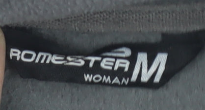 Brand and care label for Romester unisex grey fleece jacket m full zip