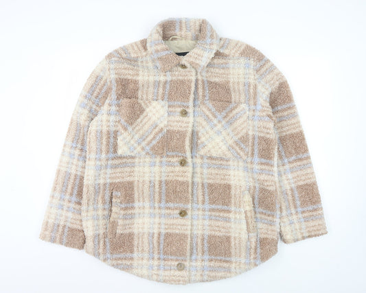 Hollister Men's Beige Plaid Faux Fur Button Jacket M