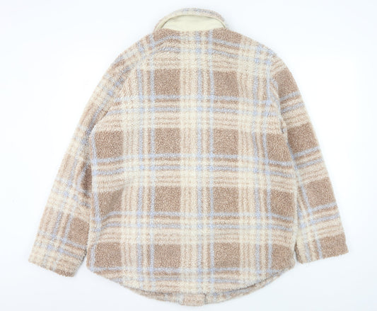 Hollister Men's Beige Plaid Faux Fur Button Jacket M