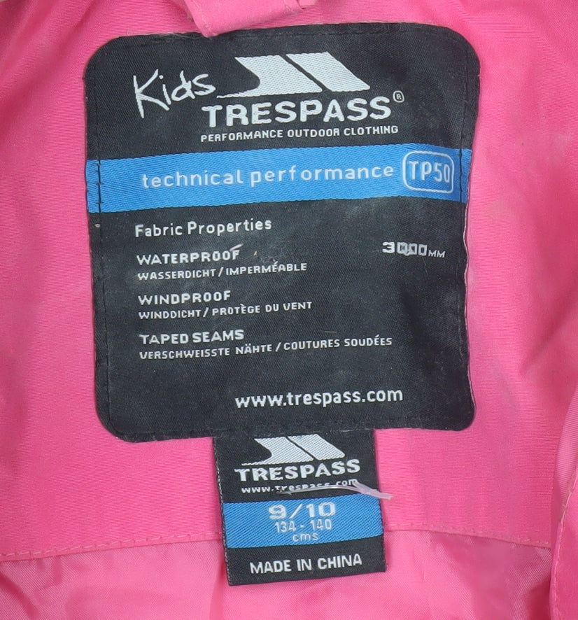 Trespass Girls Pink Waterproof Hooded Rain Coat 9-10 Years