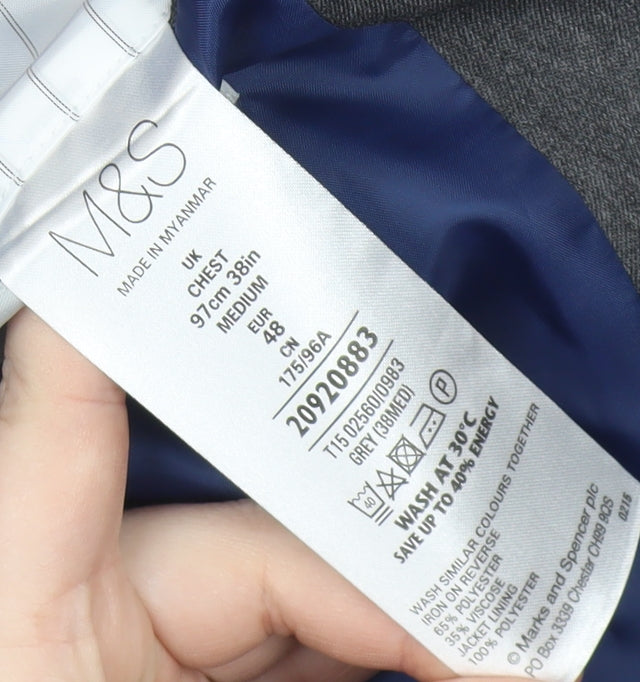 Marks and Spencer Men's Grey Blazer, Size 38R