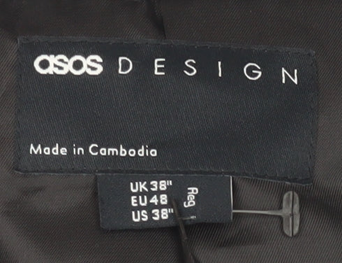Brand and care label for ASOS DESIGN Men's Grey Blazer 38 Regular Herringbone