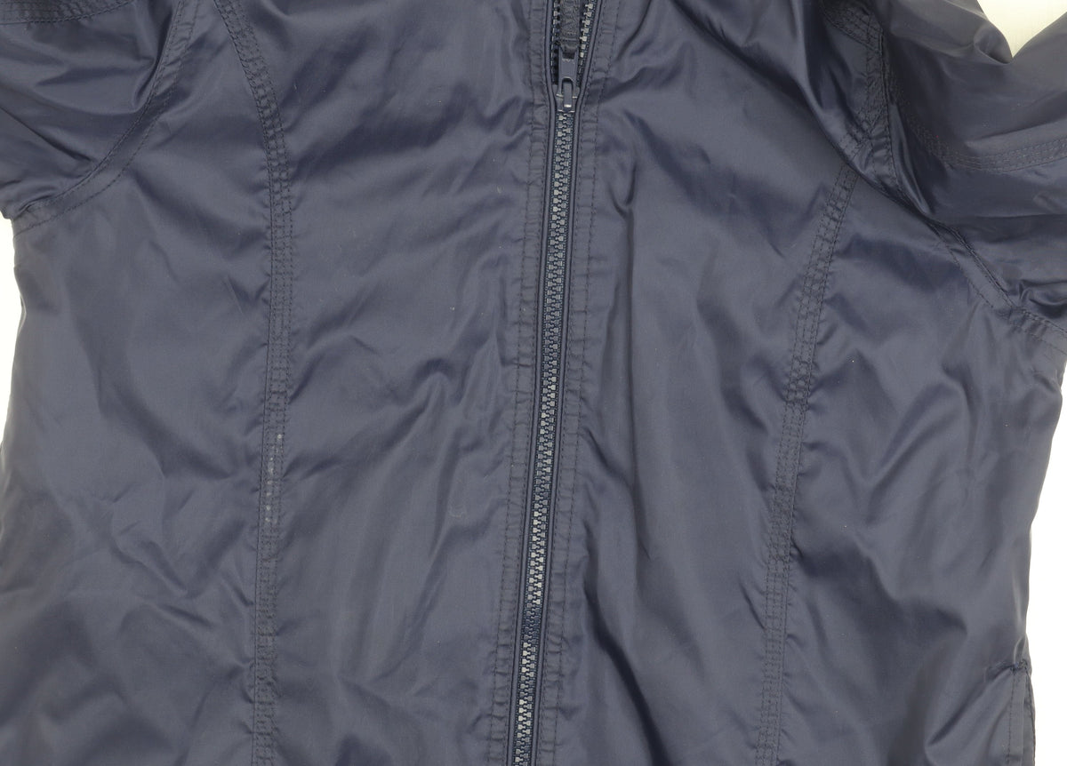 Brand and care label for Indigo Collection girls’ blue mid-length hooded jacket 9-10 years
