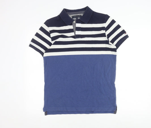 Tommy Hilfiger Men's Blue Striped Polo Shirt, Slim Fit M, Casual Style