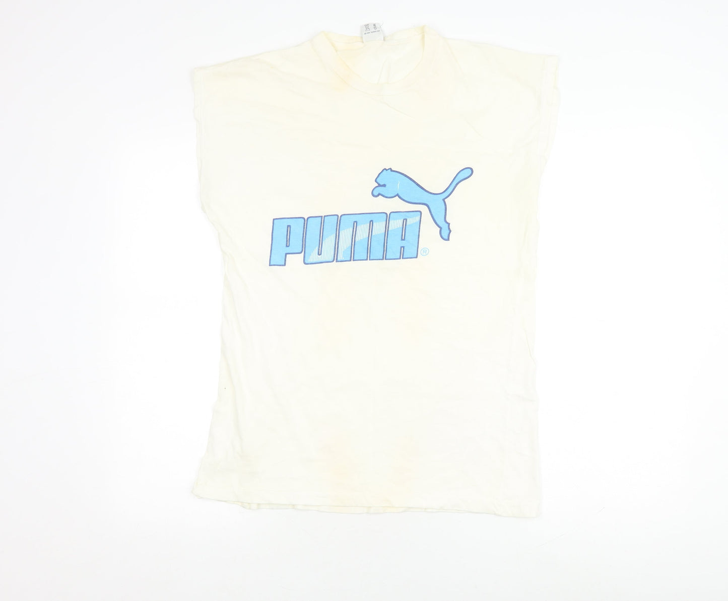 Puma Men's Ivory Sleeveless Crew Neck Logo T-Shirt Size 38