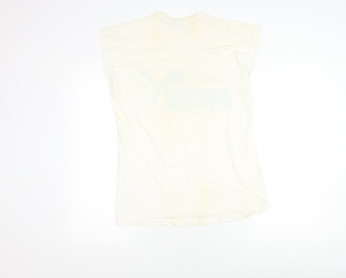 Puma Men's Ivory Sleeveless Crew Neck Logo T-Shirt Size 38