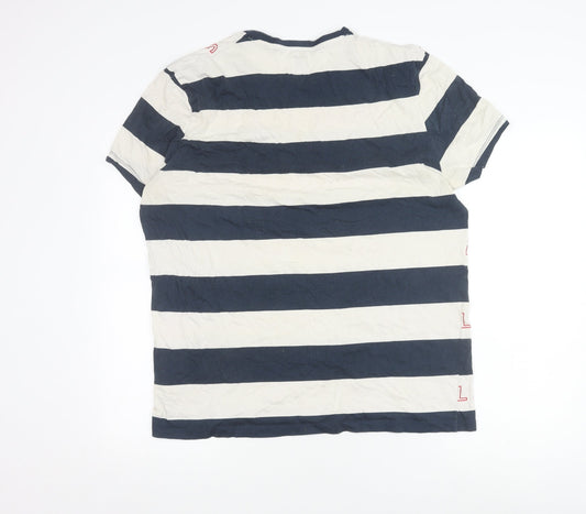 Jack Wills Men's Blue Striped T-Shirt, Size L, Logo Accents