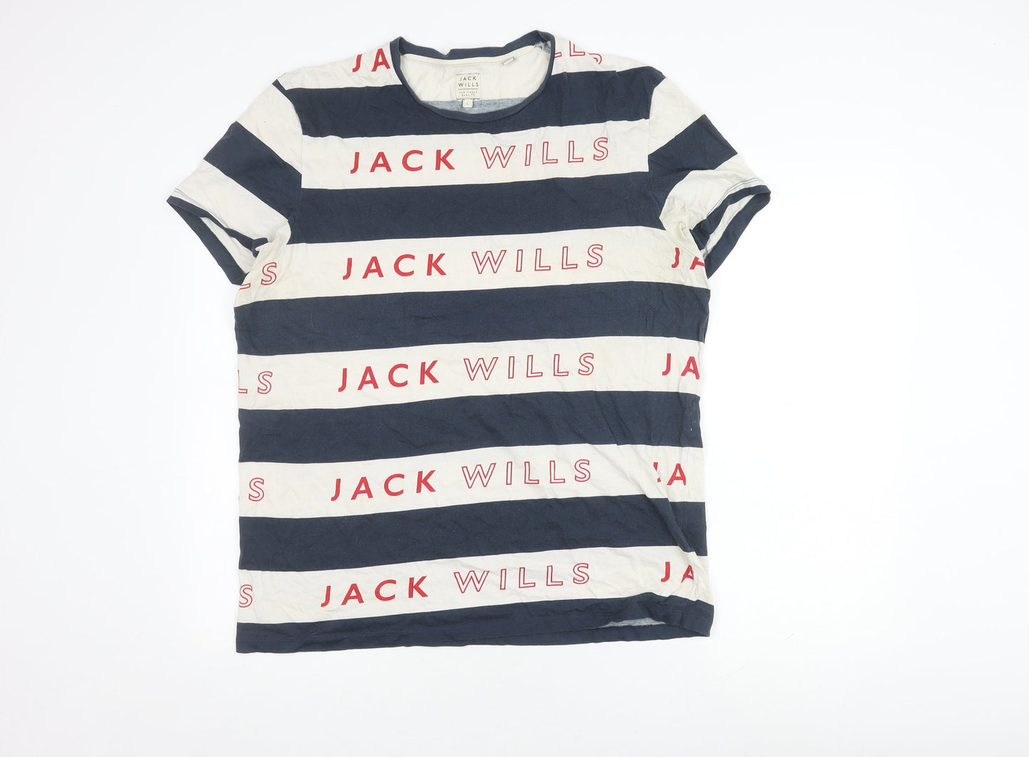 Jack Wills Men's Blue Striped T-Shirt, Size L, Logo Accents