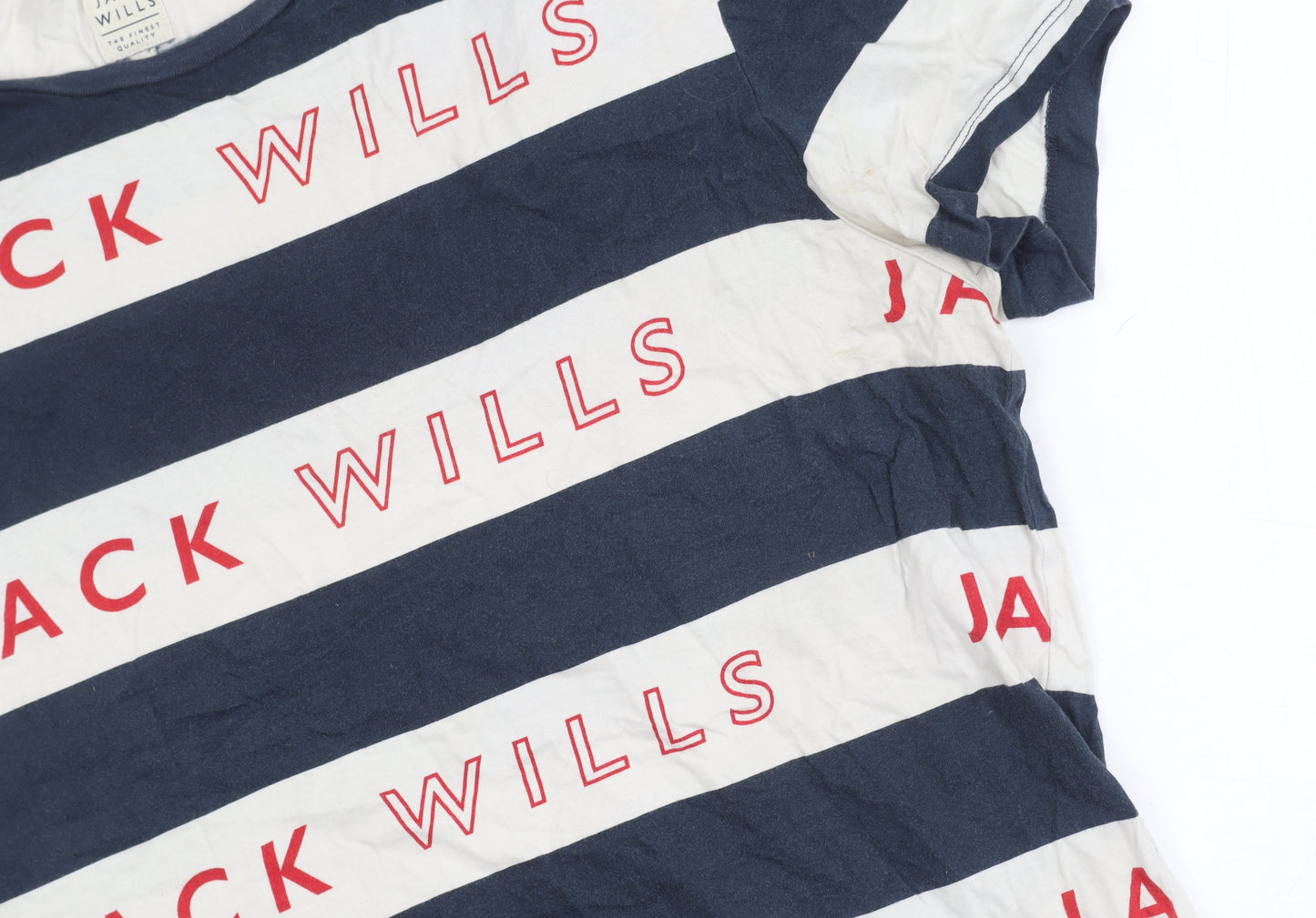 Jack Wills Men's Blue Striped T-Shirt, Size L, Logo Accents