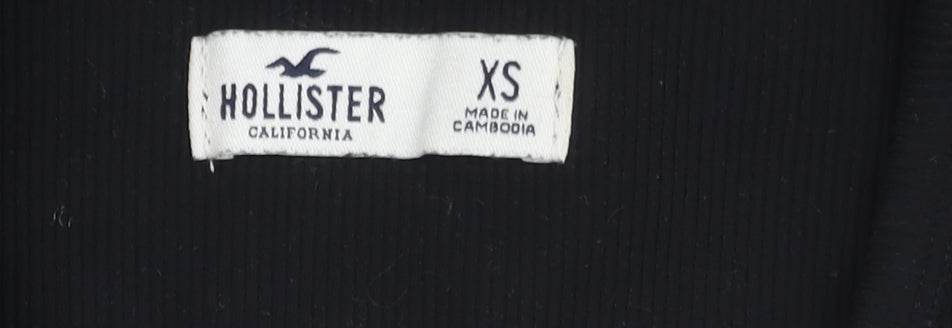 Hollister Women's Black XS Button Accent V-Neck Tee