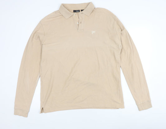 Fila Men's Beige Long Sleeve Polo Shirt XL