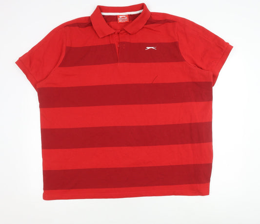 Slazenger Men's Red Striped Polo Shirt 3XL Collared Casual