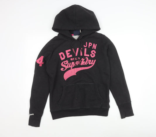 Womens UK M Regular Superdry Black Pullover Hoodie
