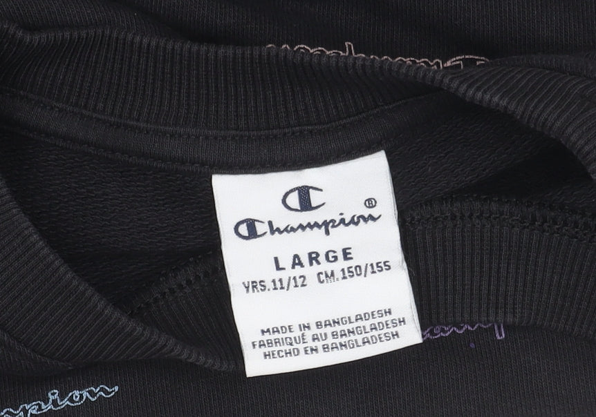 Brand and care label for Champion girls’ black logo sweatshirt l - stylish & comfortable
