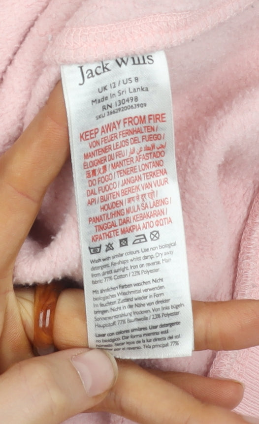 Jack Wills Women's Pink Hoodie, UK 12, Logo Print, Cotton Blend