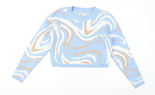 Hollister Women's Blue Patterned Pullover Jumper M