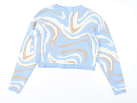 Hollister Women's Blue Patterned Pullover Jumper M