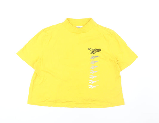 Reebok Women's Yellow T-Shirt, M, Mock Neck, Relaxed Fit