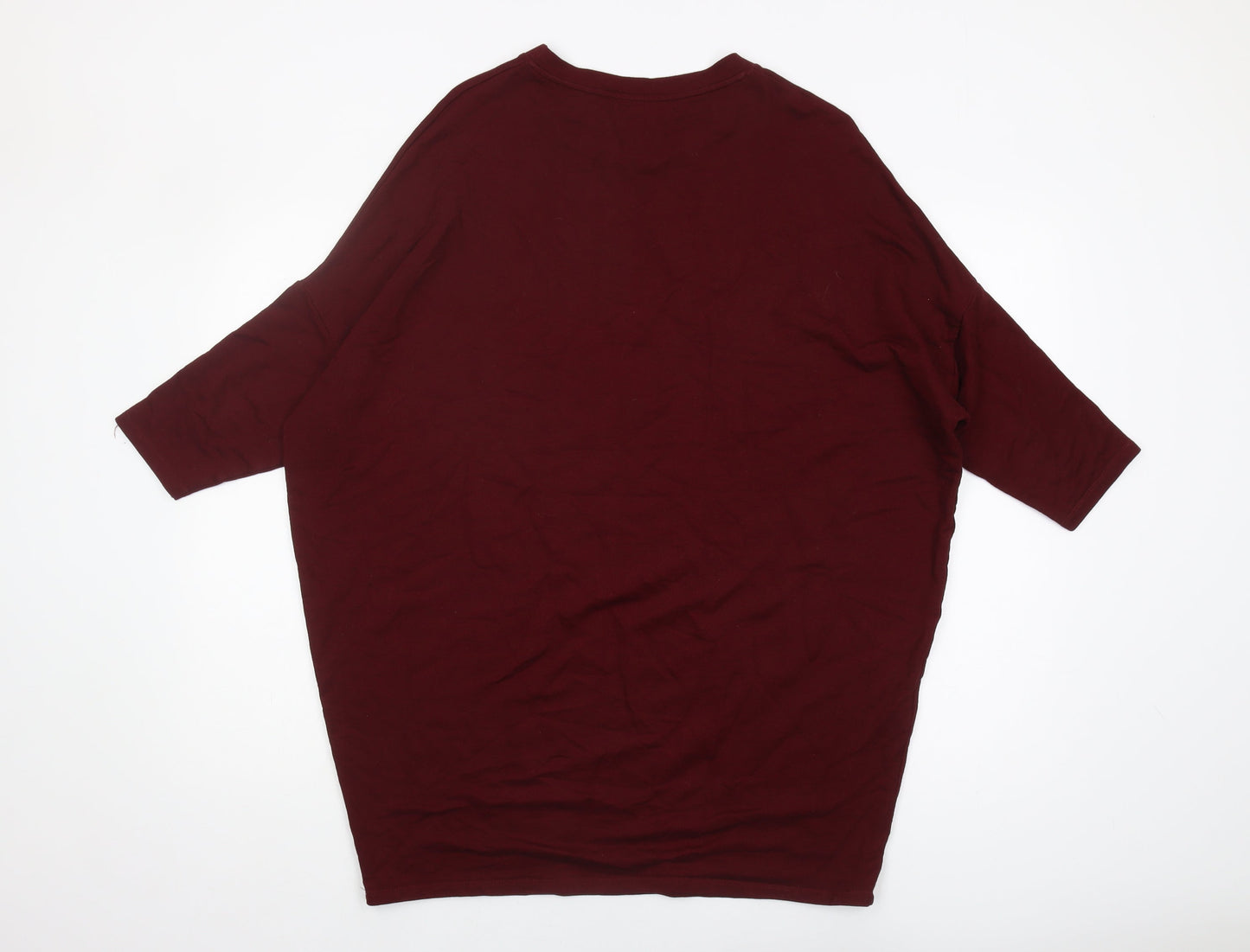 Pull&Bear Women's Red Crew Neck 3/4 Sleeve T-Shirt