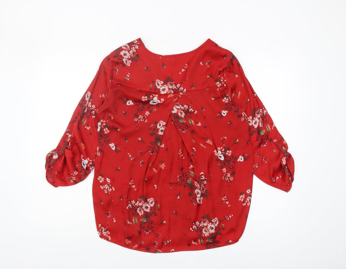 Stradivarius Women's Red Floral Blouse, Size UK 12, V-Neck