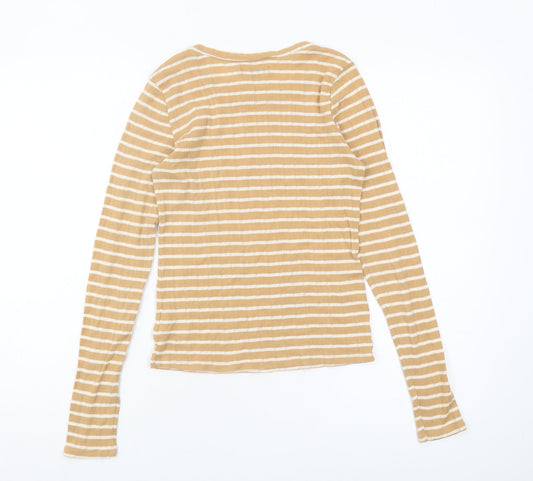 American Eagle Women's Beige Striped T-Shirt, Size S