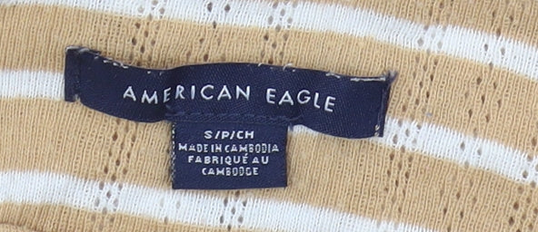 American Eagle Women's Beige Striped T-Shirt, Size S