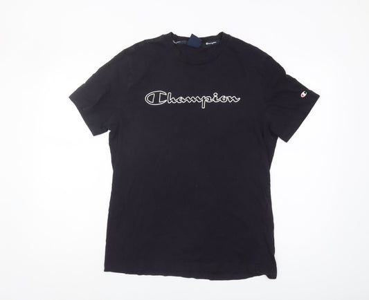 Champion Men's Black Logo Short Sleeve T-Shirt Size L