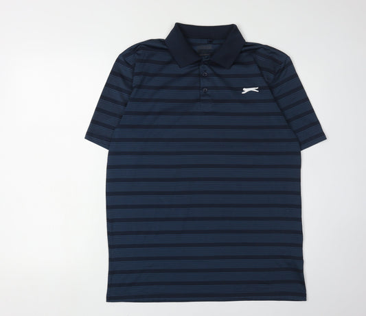Slazenger Men's Blue Striped Polo Shirt Size L