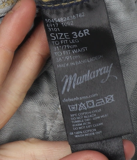 Close-up detail of Mantaray Men's Blue Straight Jeans, size 36R