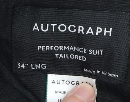 Brand and care label for Autograph Men's Black Tailored Dress Pants, size 34